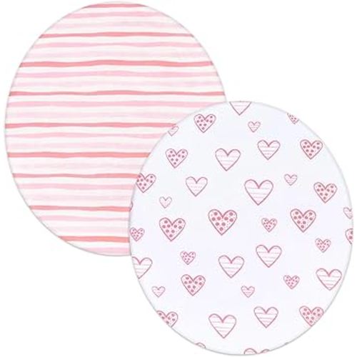 Bassinet Sheets Compatible with Fisher-Price On-The-Go Baby Dome, 2 Pack, 100% Jersey Knit Cotton Fitted Sheets, Breathable and Heavenly Soft, Pink Hearts and White Stars Print for Baby