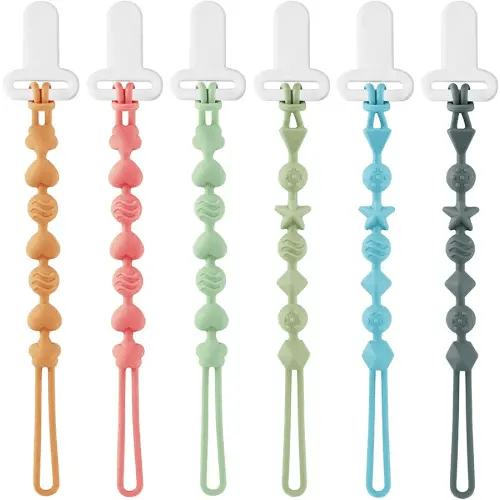 PandaEar 6 Pack Silicone Pacifier Clips, One Piece Design Teething Pacifier Holder Clip, Neutral Baby Paci Clips Boys & Girls, Binky Clips Pacifier Straps Chain for Toys Teethers