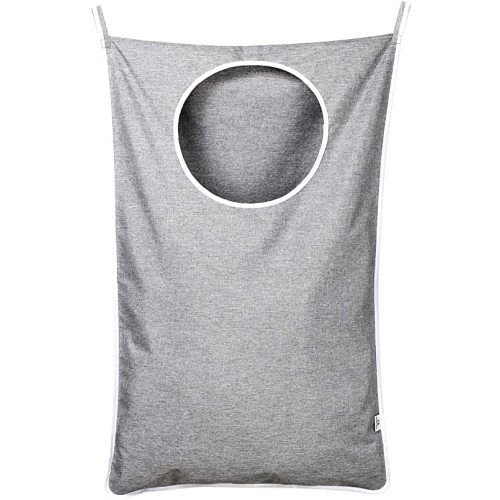 KEEPJOY Hanging Laundry Hamper Bag with Free Adjustable Stainless Steel Door 2 PCs Suction Cup Hooks, Best Choice for Holding Dirty Clothes and Saving Space, Grey