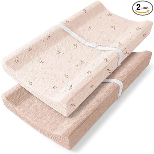 Bearmoss Baby Changing Pad Cover, Muslin [100% Cotton] Diaper Table Covers, 32'' x 16'' Soft Breathable Changing Pad Sheets for Unisex Baby Girls and Boys with Strap Holes (Orange)