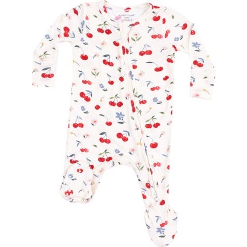 Watercolor Cherries Gingham Zip Footie, 9M