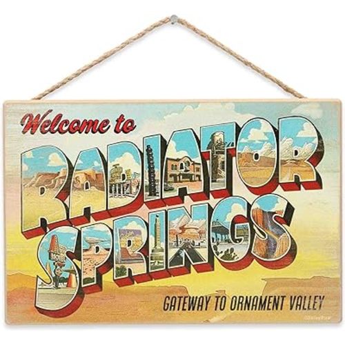 Disney Pixar Cars Welcome to Radiator Springs Hanging Wood Wall Decor - Fun Cars Sign for Kids' Bedroom or Play Room