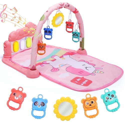 JoyStone Baby Play Mat Baby Gym, Baby Toy Play Mat Activity Center Baby Piano Music Lights for Toddlers, Newborn Baby Gift 0-12 Months, Red