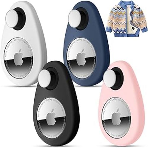 2 Pack Airtag Holder for Kids Hidden,GPS Tracker Case, Anti-Removal Airtag Silicone Case with Pins, Suitable for Children, Elderly, Pets, Backpack, Luggage (White & Black & Navy Blue & Pink, 4 Pack)