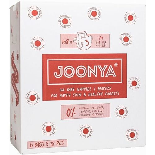 Joonya Baby Diapers, Size 3 M (9-18 lb) - 6 Bags of 28 (168)