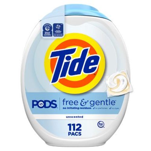 Tide Pods HE Compatible Laundry Detergent Pacs - Free & Gentle - 89oz/112ct