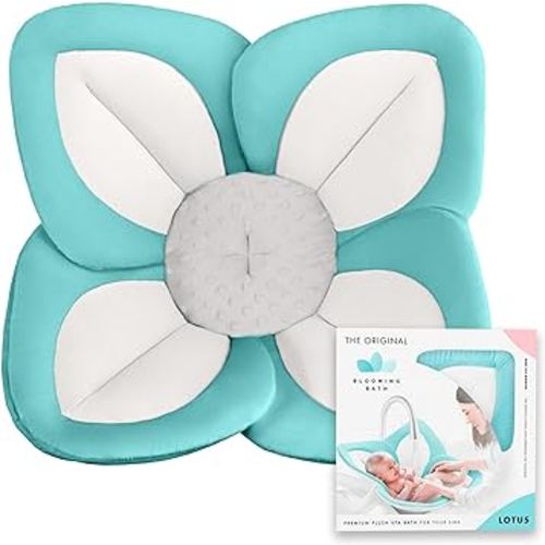 Blooming Bath Lotus Baby Bath Seat - Flower Bath Mat Baby Bath Tub Sink Bath Cushion - The Original Washer-Safe Flower Seat Baby Essentials Must Haves (Seafoam/White/Gray)