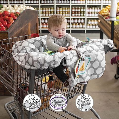 Boppy Preferred Shopping Cart Cover for Baby - 360° Coverage Cart Cover for Babies with Integrated Storage Pouch and Safety Harness, Washable, 6 Month & Up - Gray Jumbo Dots