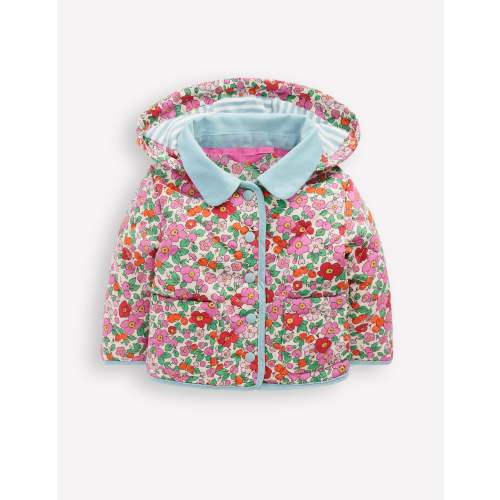 Quilted Hooded Jacket-Pink Apple Blossom Floral