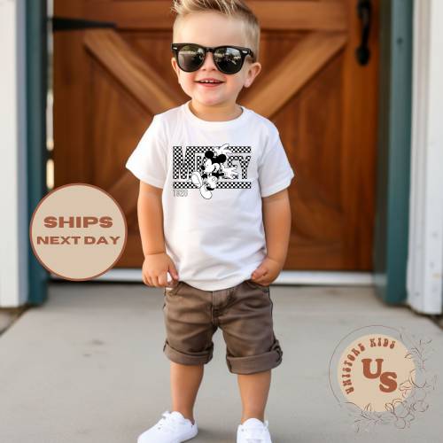 Checkered Mickey Toddler T-Shirt, Mickey Toddler Shirt, Mickey Baby Bodysuit, Retro Mickey Kids Shirt, Mickey Mouse Shirt