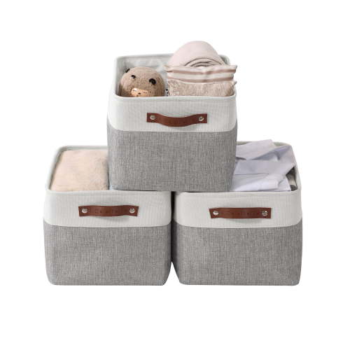 DECOMOMO Large Storage Baskets, Baskets and Bins, Fabric Storage Bins (Grey and White, Set of 3)