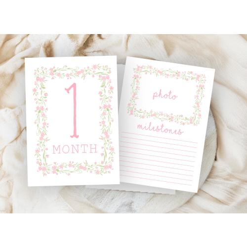 Girl Monthly Milestone Cards, Baby Girl Watercolor flower Monthly Milestone Cards, Grand millennial Milestone Cards, Printed Milestone cards