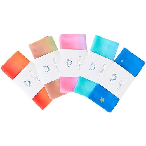 Sarah's Silks - Set of 5 Enchanted Mini Playsilks, 100% Silk 21" Square Scarf for Dance, Movement and Pretend Play - Rainbow, Starry Night, Sea, Fire and Blossom Scarves