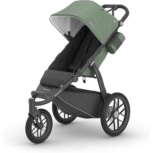 UPPAbaby Ridge Jogging Stroller/Durable Performance Jogger with Never-Flat Tires/Built for Walking, Running, Hiking/Water Bottle Holder & Basket Cover Included/Gwen (Green Mélange/Carbon Frame)