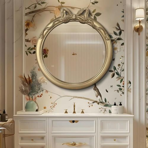 Amazon.com: iyabat 28x28 inch Gold and White Bow Mirrors for Wall, Round/Circle God Decorative Wall Mounted Mirror, Irregular Mirrors Suitable for Bedroom, Hallway, Living Room Decoration, Nursery, Girls Room : Home & Kitchen