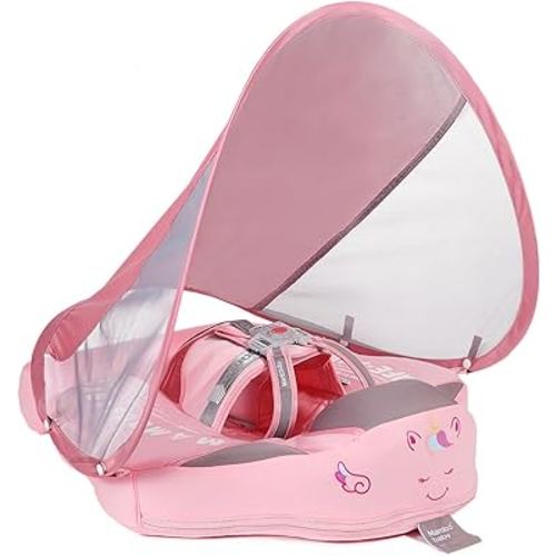 Big Buoyancy and Comfort Mambobaby Float with Canopy and Tail New Upgraded Non-Inflatable Baby Pool Float Mambo Float Swim Trainer Solid Infant Swim Float Adjustable Pearl Foam Baby Swim Ring