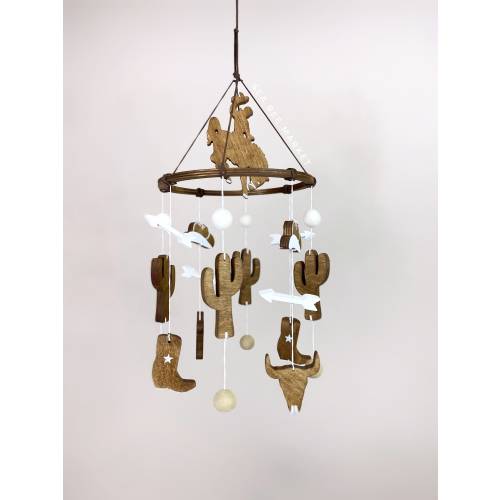 Neutral Cowboy Western Crib Mobile - Classic/Vintage Cowboy Nursery Mobile - Rodeo Nursery - Wild West - Cowboy Boots, Cactus, Hats, horse
