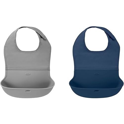 OXO Tot Roll-Up Bib 2 Pack Gray/Navy