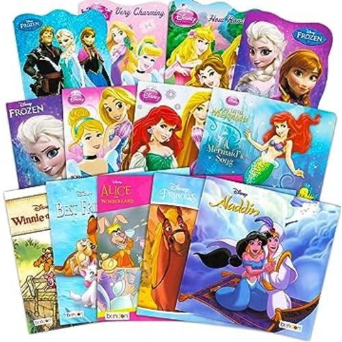 Disney Frozen Pixar Princess Board Book Ultimate Set ~ Bundle Includes 12 Books for Toddlers Featuring Elsa, Ariel, Aladdin, Belle, and Other Disney Favorites