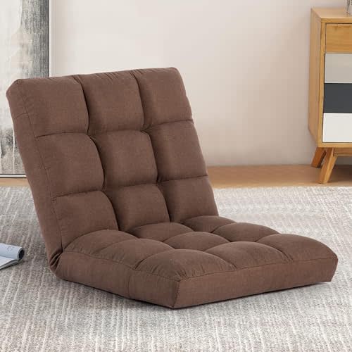 YI DANICA Floor Chair with Back Support Folding Chair with 6 Adjustable Position, Padded Sleeper Bed, Floor Gaming Chair, Meditation Chair, Gaming Floor Chairs for Adults (Country Rustic, Brown)