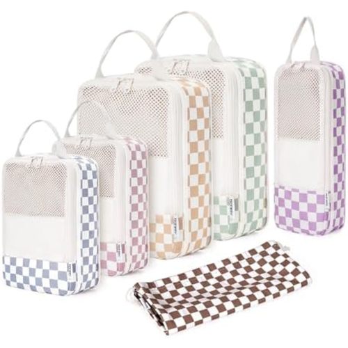 Narwey 6 Set Compression Packing Cubes for Travel Kids Women Carry on, Packing Organizers Bag for Backpack Luggage Suitcase Duffle Bags