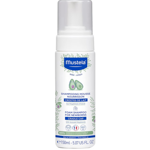 Mustela Cradle Cap Foam Shampoo for Newborn - Baby Shampoo with Natural Avocado - Tear-Free & Fragrance-Free - 5.07 fl. oz.