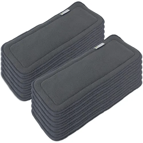 OsoCozy Charcoal Fleece Cloth Diaper Inserts, 5 Layers, 12 Pack, Washable, Soft, Highly Absorbant - Size 2 (5x13.5 inches) - Fits Newborn to 35 lbs