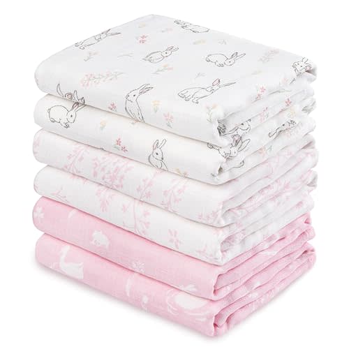 GLLQUEN BABY Receiving Blanket Boy Cotton Muslin Swaddle Blankets Girl Newborn Squares Breathable & Soft Thin Baby Blankets Cloths Double Absorbent Infant Swaddling Wrap - 6 Pack (Looking for Spring)