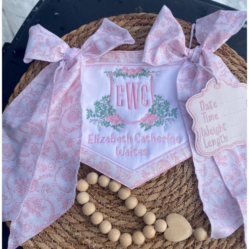 Custom Embroidered Baby Name Banner: Baby Hospital Name Birth Announcement