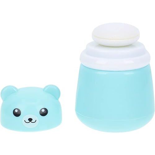 Baby Powder Bottle: Cartoon Bear Powder Puff Box, Infant Loose Powder Box with Puff, Talcum Powder Container, Portable Powder Dispenser for Kids (Blue)