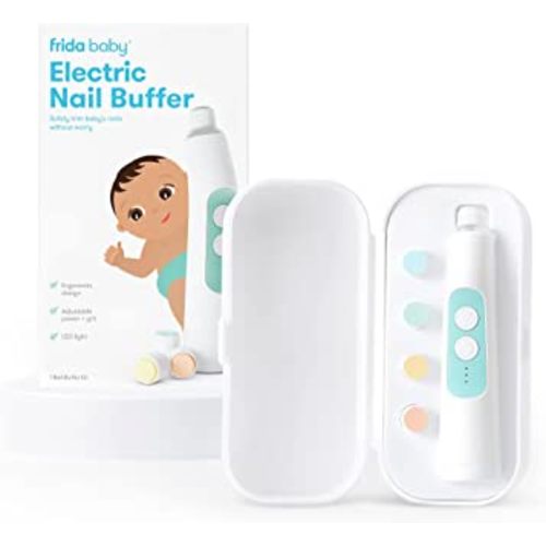 Frida Baby Electric Nail Buffer | Safe + Easy Baby Nail File, Baby Nail Clippers + Nail Trimmer Kit for Newborn, Toddler, or Children's Fingernails/Toenails, 4 Buffer Pads, LED Light, Storage Case