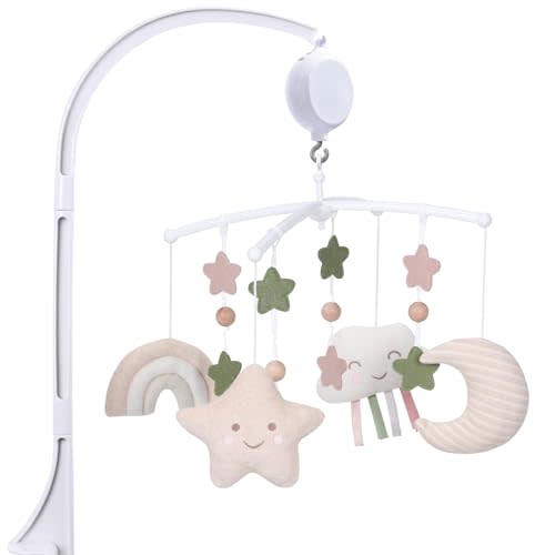 COTTONBEBE Crib Mobile 35 Lullaby Muisc, Organic Cotton Baby Mobiles for Cribs & Pack N Play, Easy to Install, Stuffed Animals Hanging Toys Newborn Boys & Girls, Star Nursery Decor