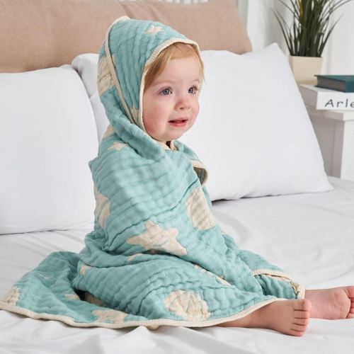 Ultra-Soft Muslin Baby Hooded Towel - 32 x 32 Inches, Ideal for Bath & Beach, Suitable for Both Boys & Girls from Newborns to Toddlers
