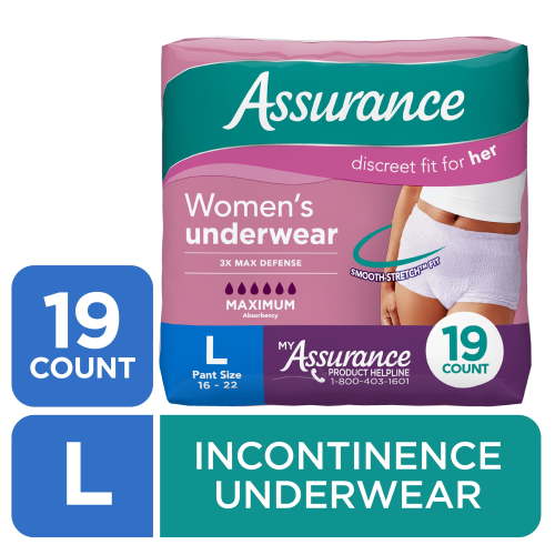 Assurance Women's Incontinence and Postpartum Underwear, L, Maximum Absorbency, 19 Count HSA/FSA Eligible