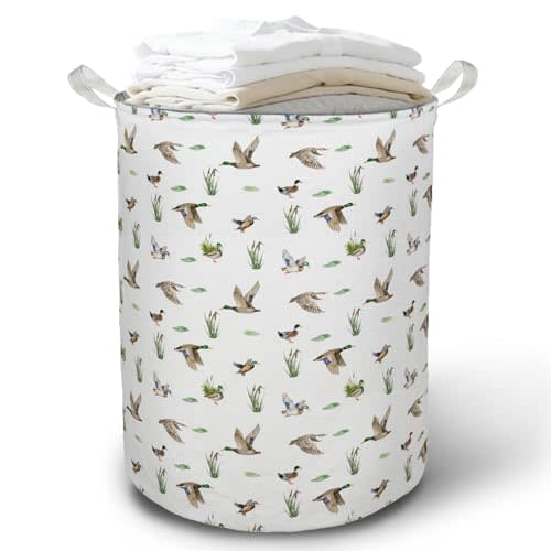 Rustic Mallard Duck Laundry Basket Hamper, Mallard Duck Nursery Decor, Wild Flying Ducks Foldable Clothes Toys Books Storage Box Bins Baskets Organizer for Kids Boys Bedroom Bathroom
