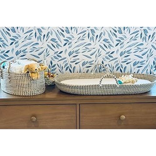 Seagrass Luxury Baby Changing Set - Handwoven Basket with Pad and Diaper Caddy Organizer - Portable Changing Topper