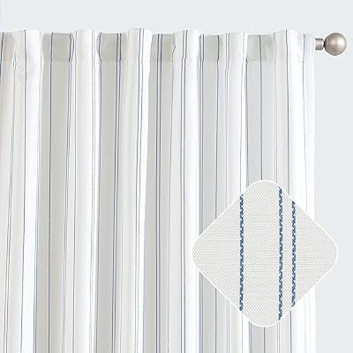 jinchan Blue and White Striped Curtains 63 Inch Length for Living Room Bedroom Blue on White Curtains Pinstripe Curtains Privacy Light Filtering Rod Pocket Modern Window Curtains Set 2 Panels