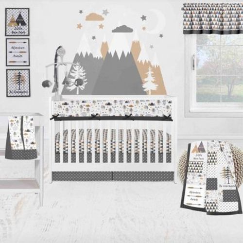 Bacati - Woodlands Forest Animals Beige/Grey 10 pc Boy or Girl Gender Neutral Unisex Baby Crib Bedding Set with Long Rail Guard Cover