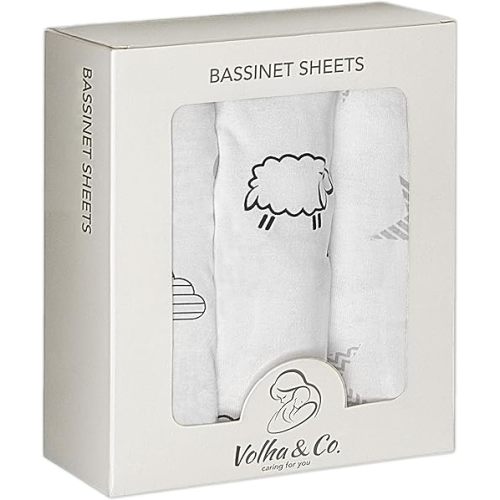 VOLHA&CO Fitted Sheets for Halo Bassinest Swivel Sleeper 100% Cotton Jersey 3-Pack