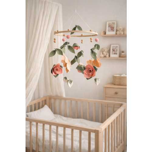 Floral Butterfly Baby Mobile, Felt Flower Crib Decor