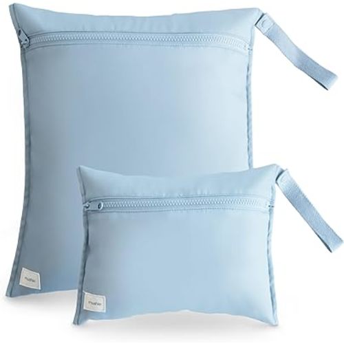 mushie Water Resistant Wet Bags | Large & Small Reusable Storage Bag for Baby Items and Travel | Zippered Pockets with Handle | Machine Washable, Set of 2 (Tradewinds)