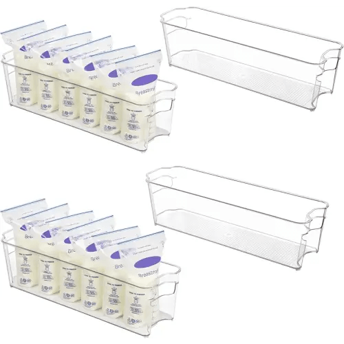 Vtopmart Breastmilk Storage Container 4PCS Set, Clear Freezer and Fridge Organizer Bins, Plastic Storage Bins for Breast Milk, Baby Pouches, Formula, Bottles and Yogurts, 4.3’’ Width, 14.7" Long