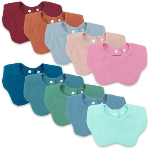 Amazon.com: Muslin Baby Bibs 10 Pack Absorbent Adjustable Organic Cotton Drool Bibs | 100% organic cotton 6-layer muslin bibs with adjustable snaps, designed for drooling, teething, feeding and babies 0-12M. : Baby