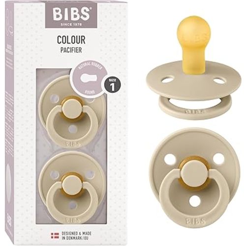 BIBS Pacifiers Colour Collection | Natural Rubber Baby Pacifier | Set of 2 BPA-Free Soothers | Made in Denmark | 0+ Months (Pack of 2) | Vanilla