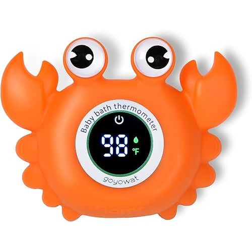 Baby Bath Thermometer,Newborn Swimming Safety Toy Thermometer,Bathtub Water Thermometer,Large Eyed Crab Toy Floating Water Temperature Gauge Baby Temperature Warning,LED Display Warning…