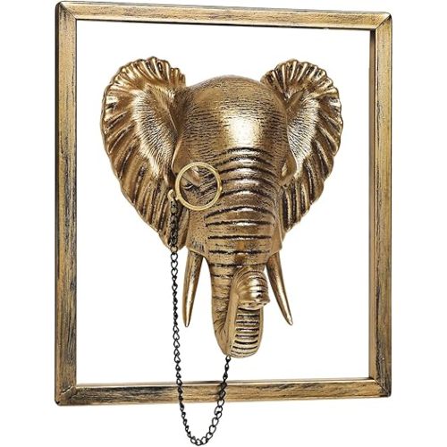 Newinhome Animal Heads Wall Decoration (Gift Metal Frame) Resin Animals Sculptures Head Wall Hanging Decor Gold vintage Wall Sculpture for Living Room Bedroom Office(Elephant)