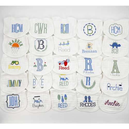Custom Embroidered Baby Boy Muslin Bibs and Burp Cloths, Personalized Monogrammed Newborn Gift