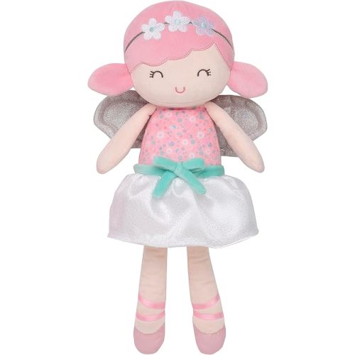 Large 15 inch Soft Baby Doll with Fairy Wings and Tulle Skirt, Flower and Satin Accents, Grace, Sparkle Pink