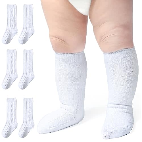 Baby Knee High Socks Girls Newborn Socks Boys Infant Tube Socks Cable Knit Knee High Stockings 0-3/3-6/6-12 Months 3/6 Pairs
