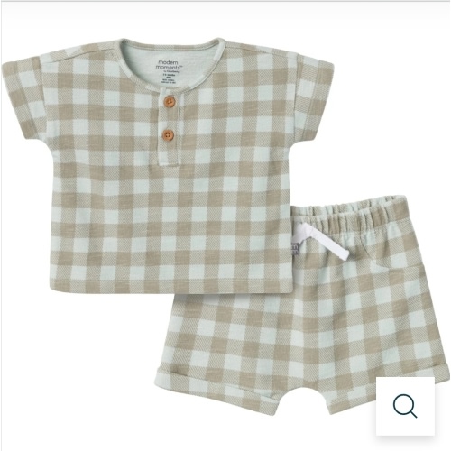 2-Piece Baby Boys Light Sky Gingham Henley Shirt and Shorts Set – Gerber Childrenswear